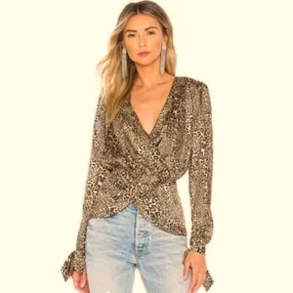 RONNY KOBO Collection Crosella Animal Print Long Sleeve Surplice Satin Blouse S - Picture 1 of 4